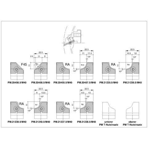 Aigner unterer PM-T-Nuteinsatz für Hobelköpfe, C145-U