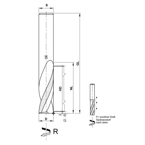 Aigner 8mm VHW Schruppfräser "C266" Z2 8x32/90mm S8 rechts positiv HSK-F 63 Spannzangenfutter