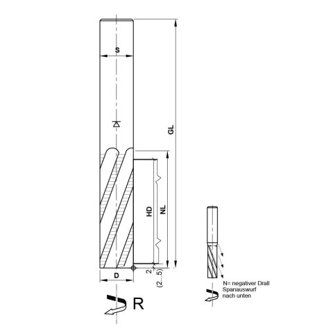 Aigner 16mm solid carbide roughing cutter "C266" Z3 16x55/110mm S16 rechts downcut HSK-F 63 Shrink chuck