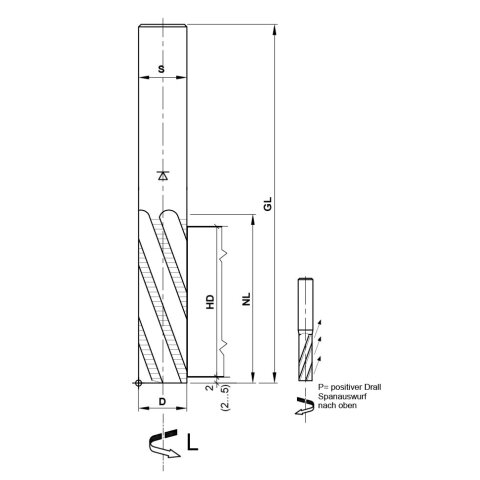 Aigner 20mm solid carbide roughing cutter "C266" Z3 20x75/135mm S20 links upcut HSK-F 63 collet chuck