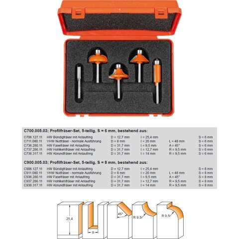 CMT Profilfräser-Set - 5-teilig - S = 8 mm -...