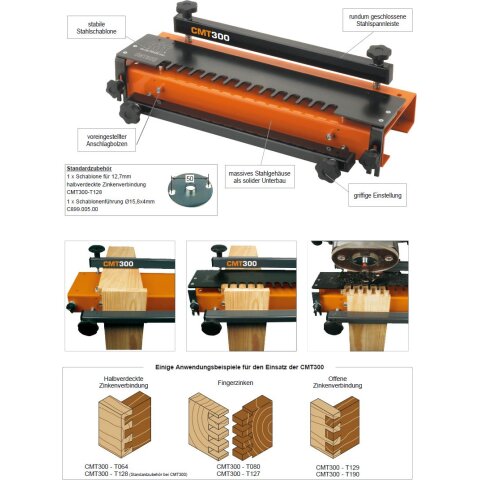 CMT Schablone für Halbverdeckte Zinkenverbindungen (Zinkenbreite 6,3 mm) - CMT300-T064