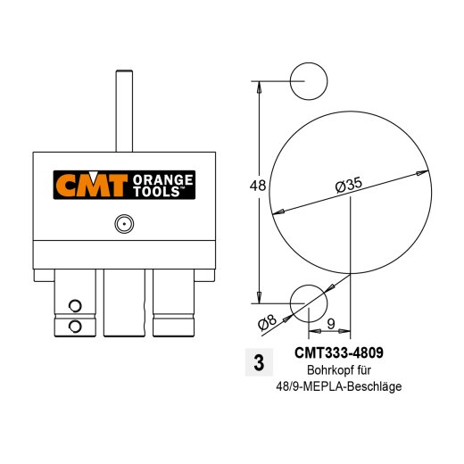 CMT Bohrkopf 48/9 Mepla Beschläge für CMT333 Beschlagbohrsystem