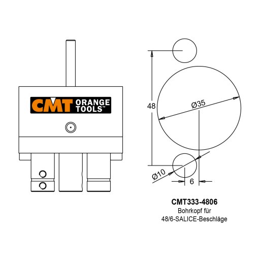 CMT Bohrkopf 48/6 Salice Beschläge für CMT333 Beschlagbohrsystem