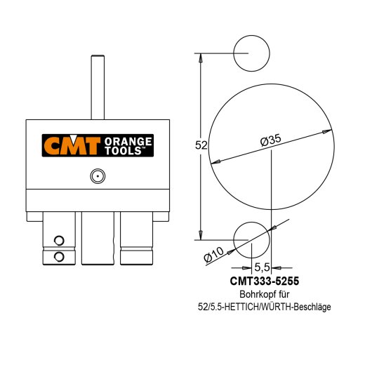 CMT Bohrkopf 52/5,5 Hettich - Würth - Beschläge für CMT333 Beschlagbohrsystem