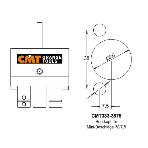 CMT Bohrkopf 38/7,5 Mini-Beschläge für CMT333 Beschlagbohrsystem