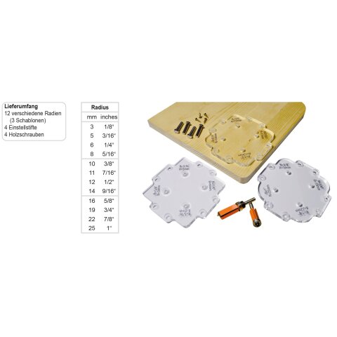 CMT Radius-Frässchablonen-Set 3 - 25mm