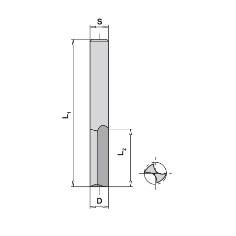 JSO VHW Nut- Oberfräser Z2 12x26x64mm S12 mit Einbohrschneide - 20200-6-12000-R