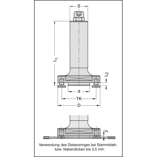 JSO Fräsdorn d=22x4mm  S=25x65mm m.E. | mit 4 SENKKOPFSCHRAUBEN M6x16