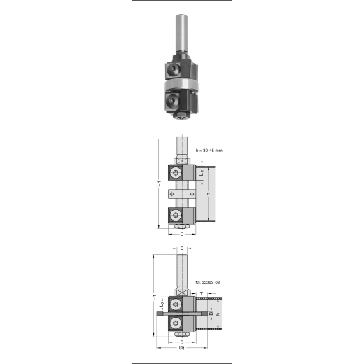 JSO Doppelbündigfräser Z2 WP D=22/40mm, m. Nutsäge B=3mm / S=8mm - 22293-5-22030-R