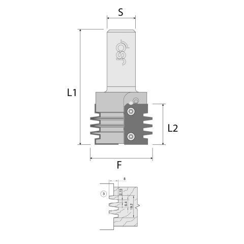 JSO 25-38mm WP-Verleimfräser HW 55x40x105mm S25mm rechts - 22560-5-00306-R