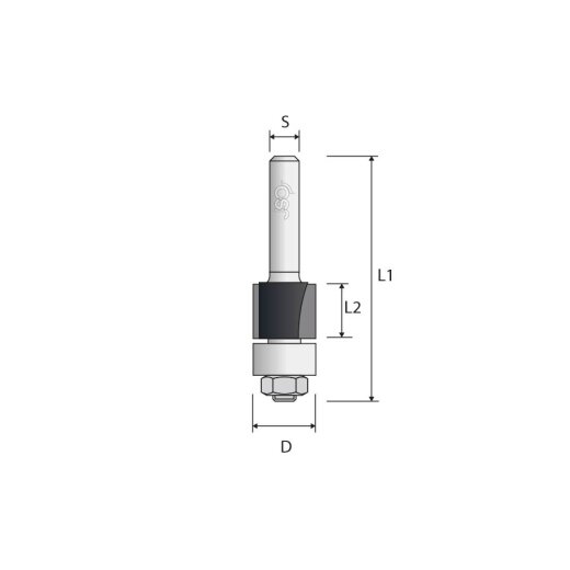 JSO 12,70mm Bündigfräser "24051-5-12700-R" Z2 HW 12,70x12/50mm S6mm