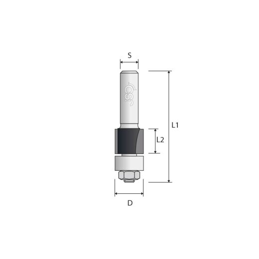 JSO 12,70mm Bündigfräser "24053-5-12700-R" Z2 HW 12,70x12/50mm S8mm