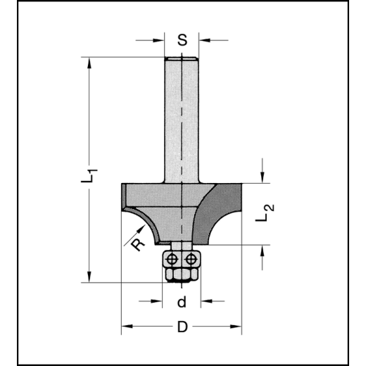 JSO Viertelstabfräser Z2 HW 38,1mm R=12,7mm | m.AL  S=8mm