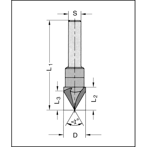 JSO 90° V-Nut und Gravierfräser HW Z3 14mm Schaft 12mm Rechts