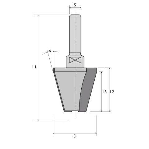 JSO 15° HW-Fasefräser "24550-5" Z2 21,70x20/60mm S8mm