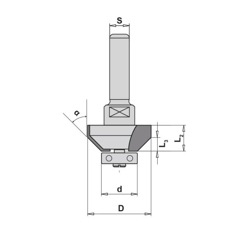 JSO 45° HW-Fasefräser "24560-5" Z2 31x15/65mm S8mm mit Anlauflager
