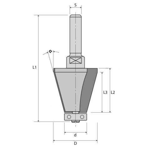 JSO 15° HW-Fasefräser "24560-5" Z2 21,70x20/70mm S12mm mit Anlauflager - 24566-5-00015-R