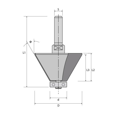 JSO 30° HW-Fasefräser "24560-5" Z2 34x20/70mm S12mm mit Anlauflager - 24566-5-00030-R