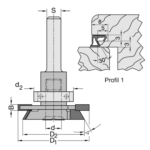 JSO Dichtungsfräsersatz Z2 HW D=36mm, S=12mm / Profil 1 - 25186-5-10000-R
