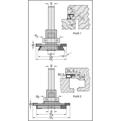 JSO Dichtungsfräsersatz Z2 HW D=50mm, d=8mm / S=12mm / Profil 2 - 25186-5-20000-R