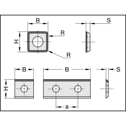 JSO DP-Wechselmesser 30x12x1,5mm | 1-seitig, Zweiloch-Ausführung, a=14mm