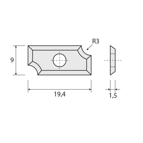 JSO Viertelstabmesser HW-WP R=3mm | 19,4x9x1,5mm