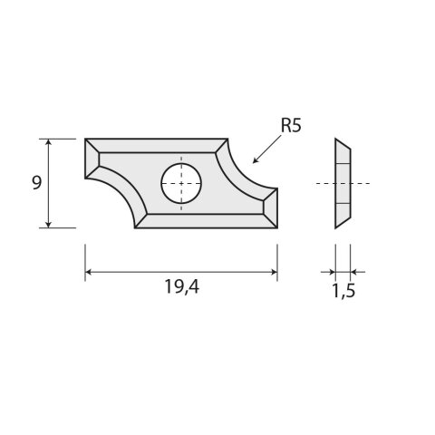 JSO Viertelstabmesser HW-WP R=5mm | 19,4x9x1,5mm