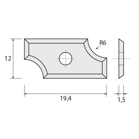 JSO Viertelstabmesser HW-WP R=6mm | 26x12,5x1,5mm