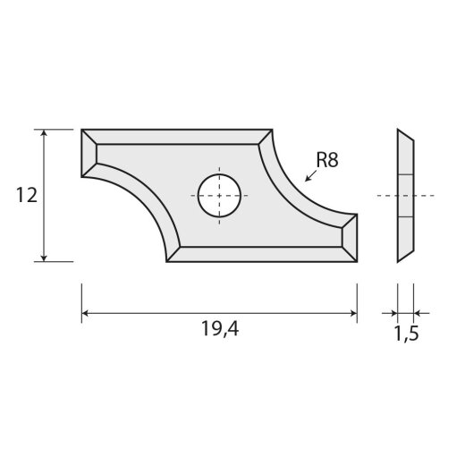 JSO Viertelstabmesser HW-WP R=8mm, 26x12,5x1,5mm - 72140-6-00008-0