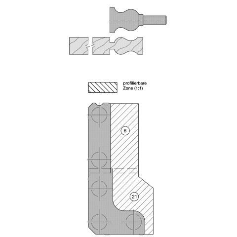 JSO RAPIDO-Profilmesser 40x25x2mm OBEN, zu Handlauffräser # 22565, PROFIL 3 - 72565-6-40003-1