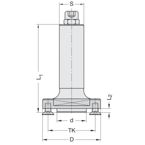 JSO Fräsdorn d=22x4mm  S=16x65 mm m.E. L1= 90mm mit 4 SENKKOPFSCHRAUBEN