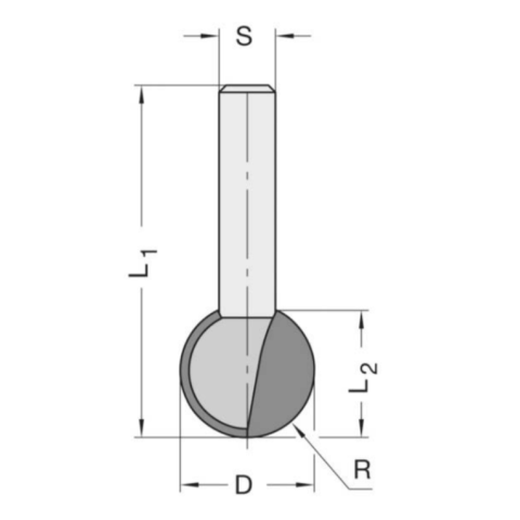 JSO HW-Kugelfräser Z2, D=16mm R=8mm, L1=45mm, S=8mm