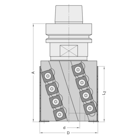 JSO WP-Spiralmesserkopf 80x80 Z2 +V2, negativ komplett mit Fräsdorn HSK-F 63 - 62300-5-08063-R
