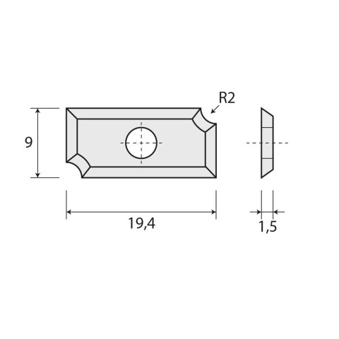 JSO Viertelstabmesser HW-WP R=2mm 19,4x9x1,5mm