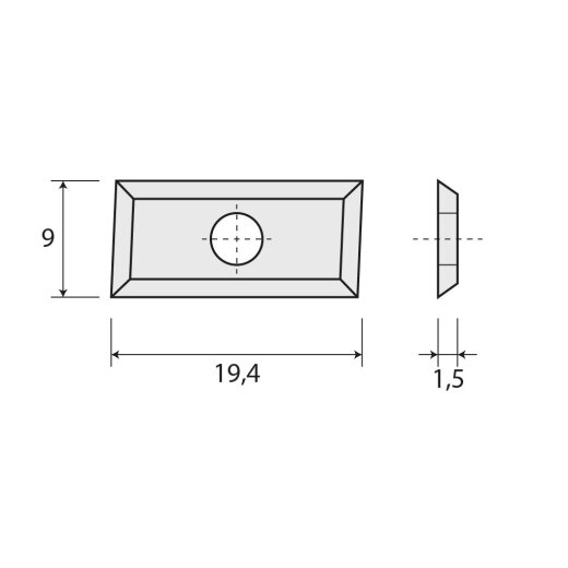 JSO Falzmesser HW-WP 19,4x9x1,5mm vierseitig - 72142-6-19500-0