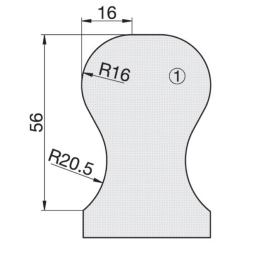 JSO RAPIDO-Profilmesser 40x25x2mm OBEN zu Handlauffräser # 22565, PROFIL 1 - 72565-6-40001-1