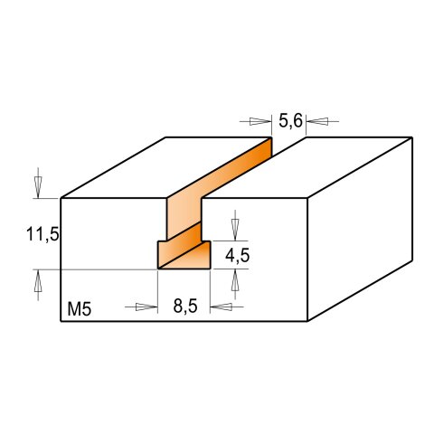 CMT HW Schlüsselloch- / T-Nutfräser - M5 D = 8,5 mm; d = 5,6 mm; I = 11,5 mm; S = 8 mm