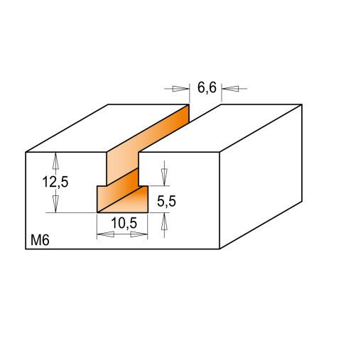 CMT HW Schlüsselloch- / T-Nutfräser - M6 D = 10,5 mm; d = 6,6 mm; I = 12,5 mm; S = 8 mm