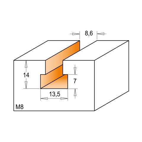 CMT HW Schlüsselloch- / T-Nutfräser - M8 D = 13,5 mm; d = 8,6 mm; I = 14 mm; S = 8 mm