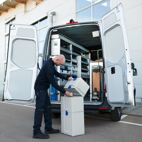 Tanos systainer³ M 337 light grey (RAL 7035), closure signalblue (HKS 43 K), handle light grey (RAL 7035)