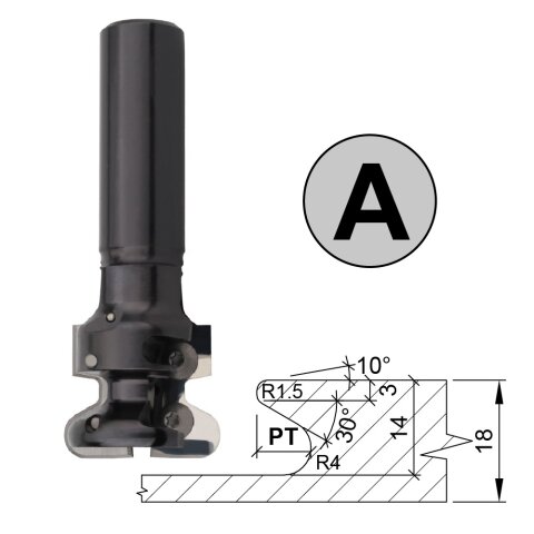 Aigner HW-Wechselmesser Griffmuldenfräser S=20mm Links mit 7 möglichen Profilen Profil "A" nur Fräser