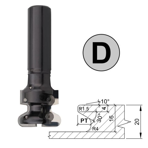 Aigner HW-Wechselmesser Griffmuldenfräser S=20mm Links mit 7 möglichen Profilen Profil "D" nur Fräser