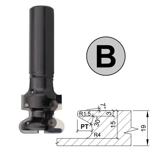 Aigner HW-Wechselmesser Griffmuldenfräser S=25mm Links mit 7 möglichen Profilen Profil "B" nur Fräser