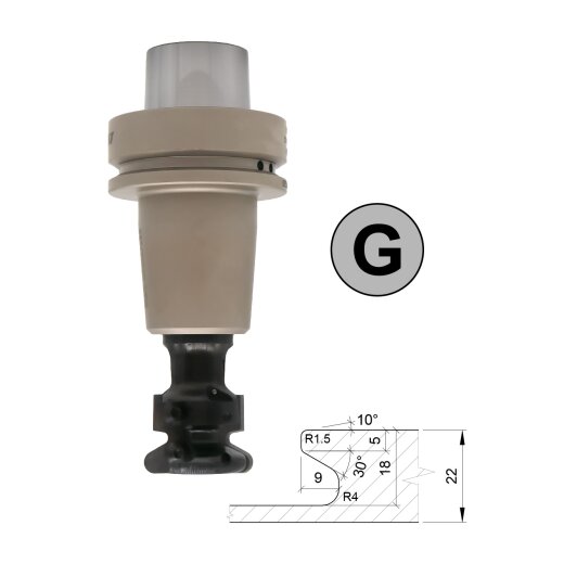 Aigner HW-Wechselmesser Griffmuldenfräser S=25mm Links mit 7 möglichen Profilen Profil "G" Thermo Schrumpffutter HSK-F 63