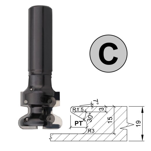 Aigner HW-Wechselmesser Griffmuldenfräser S=20mm Rechts mit 7 möglichen Profilen Profil "C" Spannzangenfutter HSK-F 63