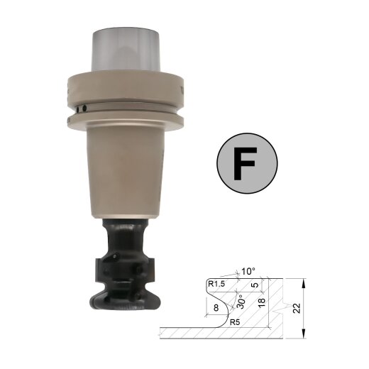 Aigner HW-Wechselmesser Griffmuldenfräser S=20mm Rechts mit 7 möglichen Profilen Profil "F" Thermo Schrumpffutter HSK-F 63