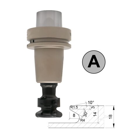 Aigner HW-Wechselmesser Griffmuldenfräser S=25mm Rechts mit 7 möglichen Profilen Profil "A" Thermo Schrumpffutter HSK-F 63