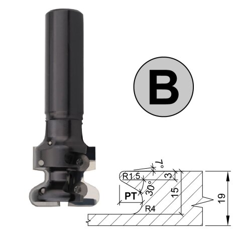 Aigner HW-Wechselmesser Griffmuldenfräser S=25mm Rechts mit 7 möglichen Profilen Profil "B" nur Fräser