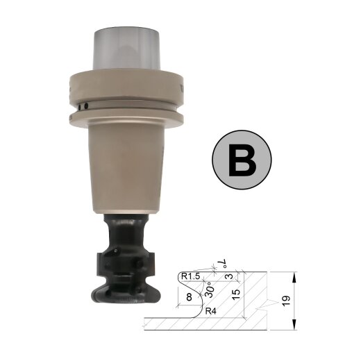 Aigner HW-Wechselmesser Griffmuldenfräser S=25mm Rechts mit 7 möglichen Profilen Profil "B" Thermo Schrumpffutter HSK-F 63 - C557-425BR-M1